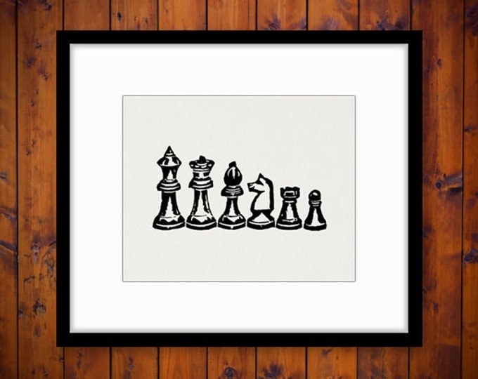 Chess Pieces Graphic Digital Download Illustration Image Printable Vintage Clip Art Jpg Png Eps HQ 300dpi No.1382