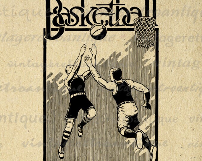 Antique Basketball Artwork Digital Printable Image Vintage Basketball Graphic Download Clip Art Jpg Png Eps HQ 300dpi No.4227