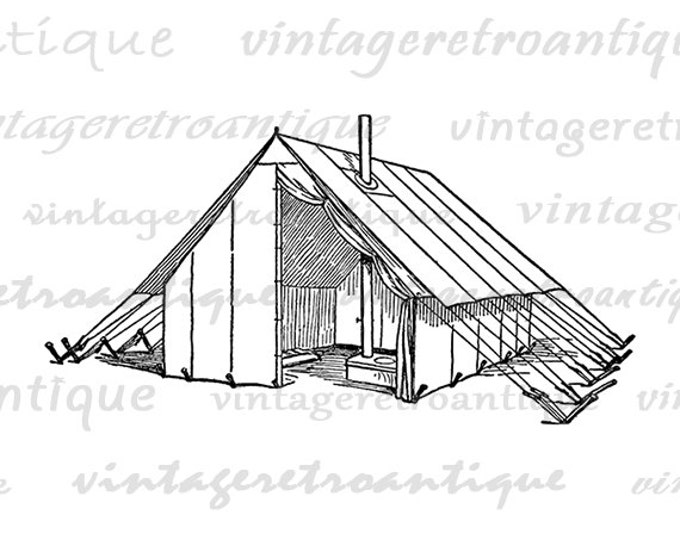 Digital Image Tent Download Camping Graphic Printable Artwork Vintage Clip Art Jpg Png Eps HQ 300dpi No.4295