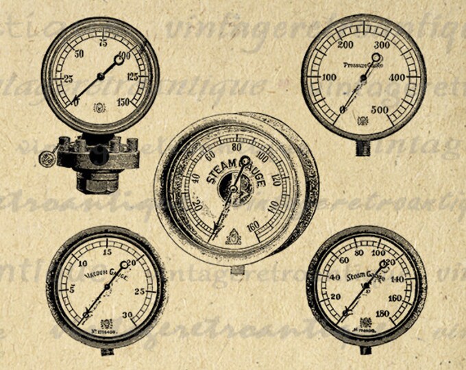 Steam Gauges Digital Image Download Collage Sheet Printable Dial Graphic Vintage Clip Art Jpg Png Eps HQ 300dpi No.1807