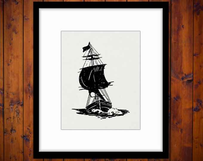 Digital Graphic Antique Ship Boat Silhouette Download Illustration Printable Image Artwork Vintage Clip Art Jpg Png HQ 300dpi No.3249