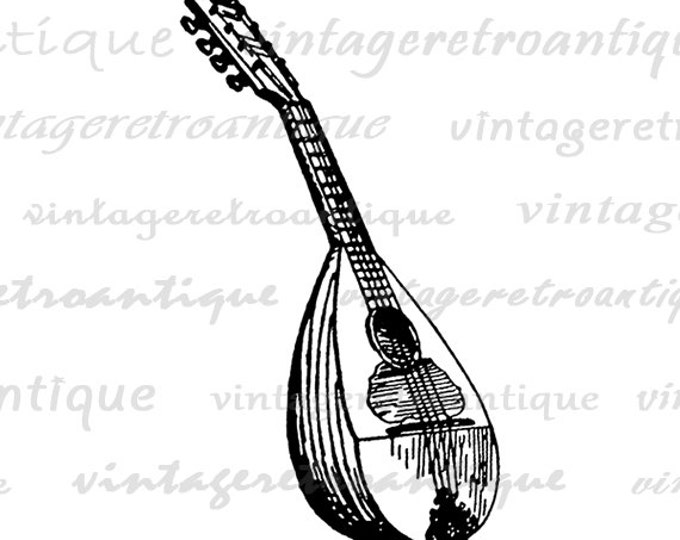 Digital Image Mandolin Graphic Antique Music Printable Download Illustration Vintage Clip Art for Transfers Printing etc HQ 300dpi No.3688