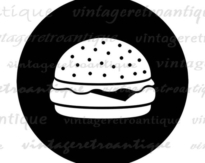 Cheeseburger Digital Printable Download Hamburger Image Food Restaurant Kitchen Graphic Vintage Clip Art Jpg Png Eps HQ 300dpi No.4532