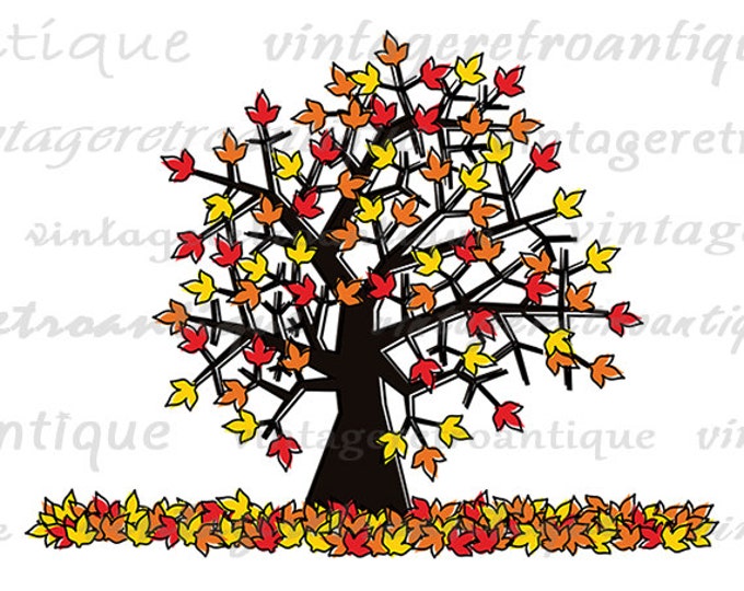 Digital Printable Autumn Tree Image Download Graphic Illustration Antique Clip Art HQ 300dpi No.2076