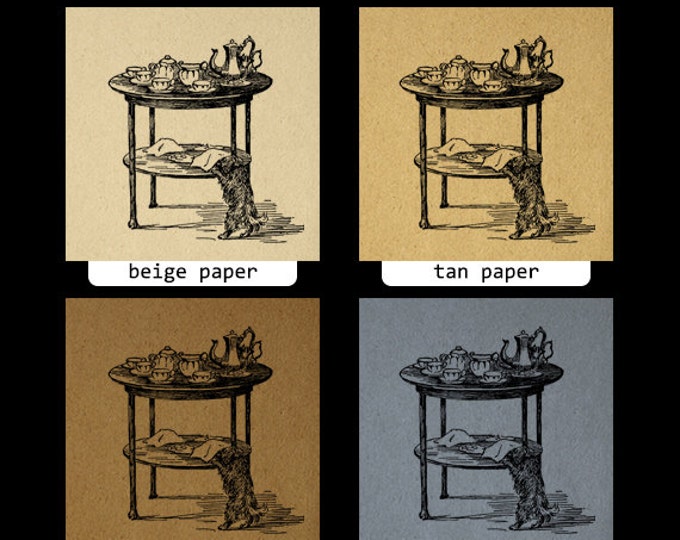 Little Dog on at a Tea Party Graphic Printable Download Image Digital Antique Clip Art Jpg Png Eps HQ 300dpi No.275