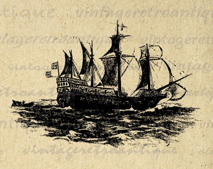 Printable Ship Sailing the Sea Image Graphic Boat Illustration Download Digital Antique Clip Art Jpg Png Eps HQ 300dpi No.2692