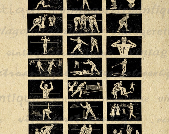 Sports Illustrations Collage Sheet Graphic Printable Image Download Digital Vintage Clip Art Jpg Png Eps HQ 300dpi No.4159