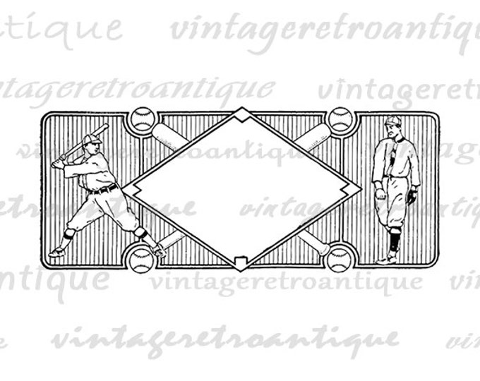 Baseball Diamond Graphic Digital Download Baseball Players Image Printable Vintage Clip Art Jpg Png Eps HQ 300dpi No.4132