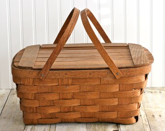FARMHOUSE Wooden Storage Basket Vintage Wooden Apple Basket