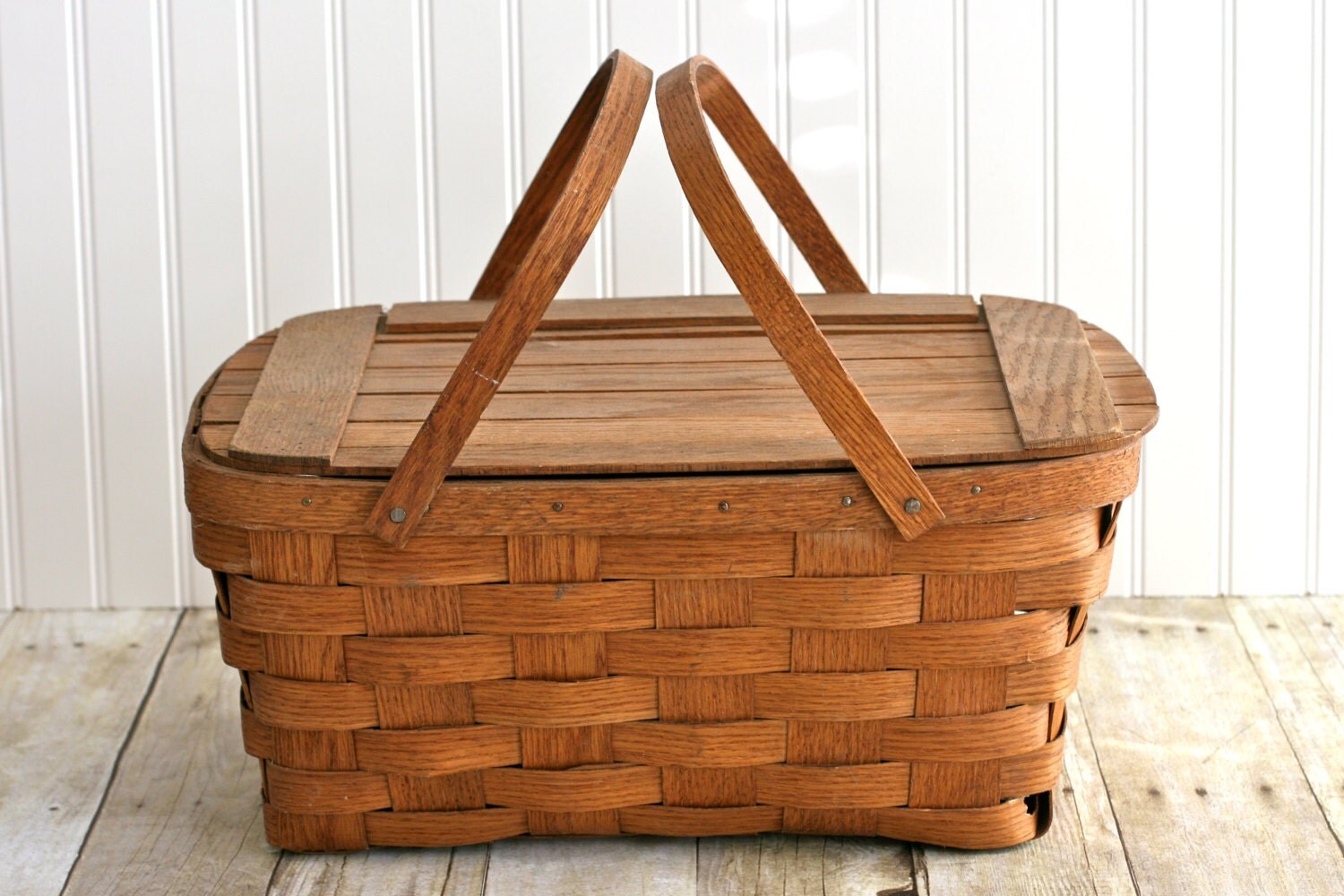 Vintage Wooden Picnic Basket Antique Wooden Picnic Basket