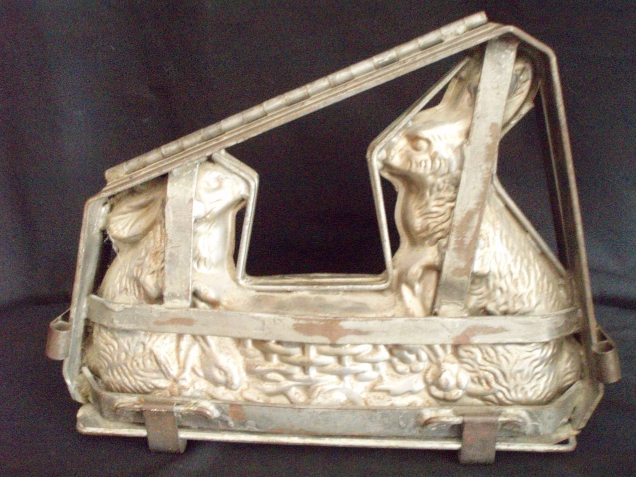 Chocolate Mold Rabbits and Easter Basket Large Antique