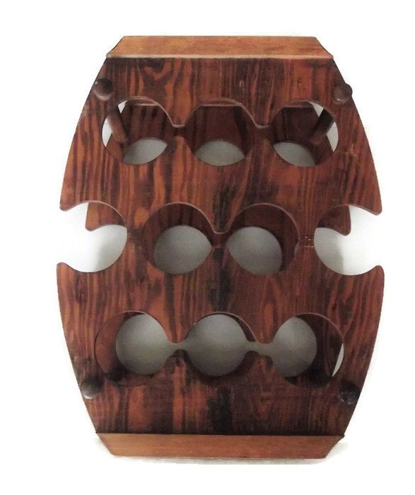 Vintage Wooden Wine Rack/ Vintage Barrel Shaped Wine Rack/