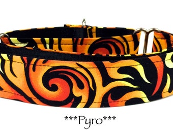 Martingale Dog Collar, Dog Collar, Quick Release Dog Collar, Flames, Red, Orange, Black, Pyro