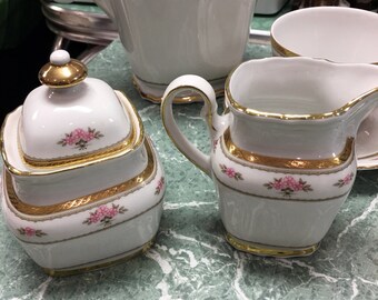 Bavaria Pink Roses Gold Vintage Creamer and Sugar