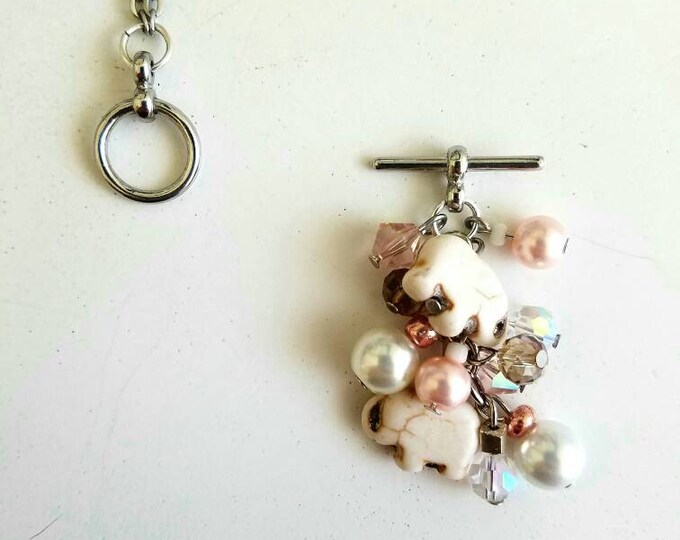 Interchangeable Pink White Clear Glass Elephant Beaded Cluster Toggle Pendant