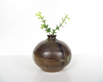 Vintage Studio Pottery Vase, Mid Century Modern Pottery Weed Pot, Earthen Pottery Bulbous Stoneware Vase