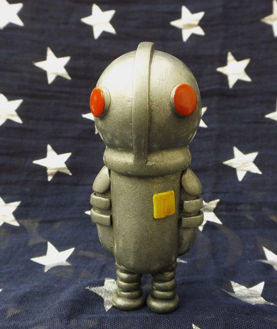 Rupert the Robot Polymer Clay Robot Sculpture Figurine Retro Robot Miniature