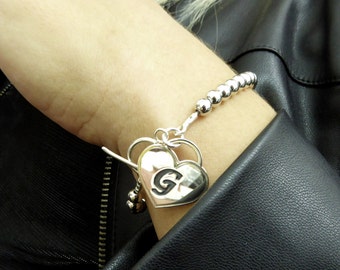 Heart initial bracelet. Heart silver bracelet. Silver bracelet. Monogram bracelet. Personalized bracelet.silver bracelet. Name bracelet