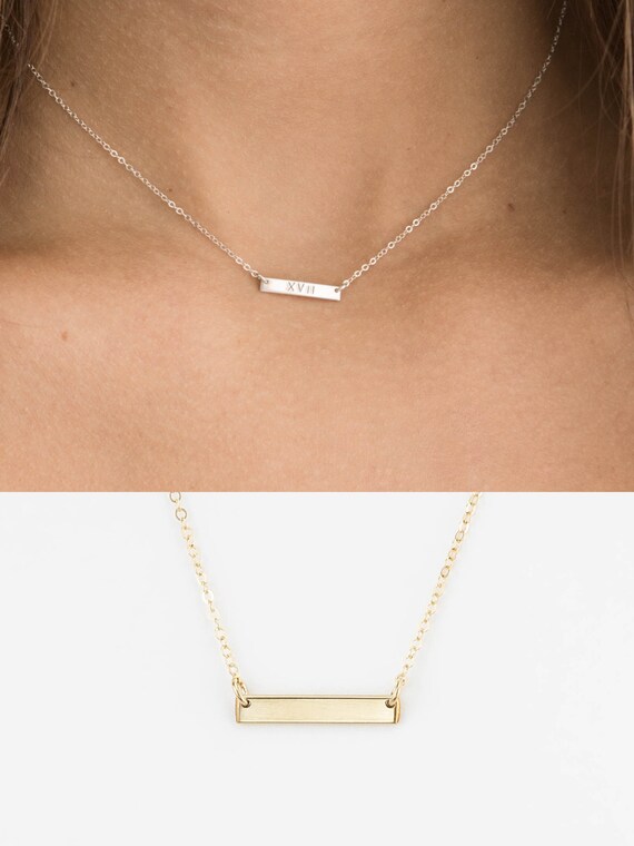 Mini Bar Necklace for Initials Gold Silver Rose