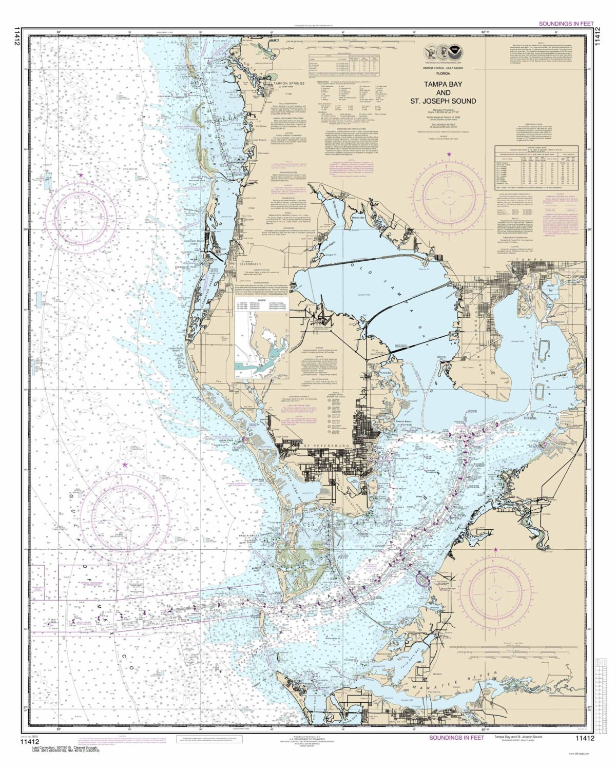 Tampa Bay to St Joseph Sound 2015 Nautical Map Tarpon Springs