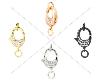 Clear CZ Pave Lobster Clasps, Pave Claw Clasp, Cubic Zircon Micro Pave on Both Sides, 13x11mm, Pkg of 1 Piece, CB15O