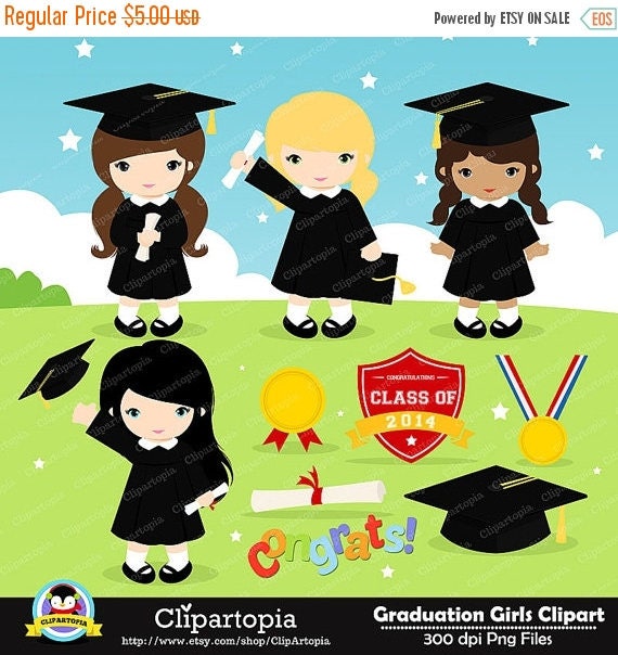 50% OFF SALE GRADUATION Girls Digital Clipart, Preschool, kindergarten ...