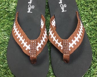 Cocomo Soul Football Fabric Stitch FLAT Flip Flops Size 6 7 8 9 10 11 12 NEW Sandals Thongs Sports Sandals