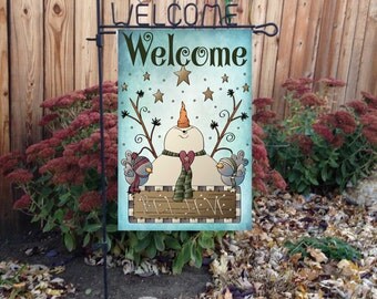 Friendly Snowman Believe's Door or Garden Flag, Wall Hanging #1055