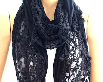 Black lace flowers cotton shawl, black shawl, flower shawl, new scarves, new shawl, fashion shawl, accessories, lace scarf, lace shawl, gift