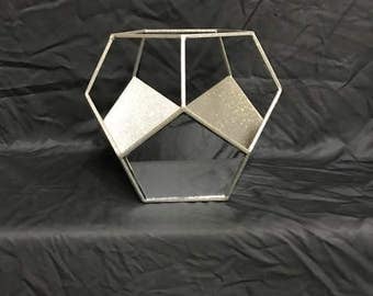 10" Geometric Mirrored Pentagon Vase, Container