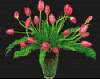 Tulip Cross Stitch Pattern-Printable Pink Tulips Pattern-Digital Flowers Prints-Digital Tulips Embroidery-PDF File