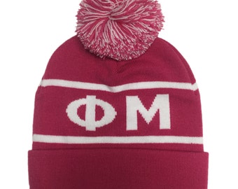 Phi Mu Knit Beanie Pom Winter Hat