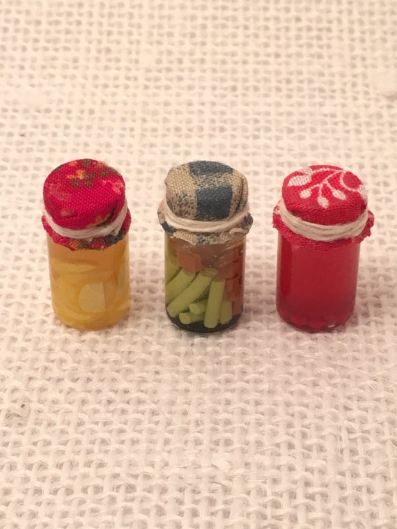 Dollhouse miniature handmade glass jars food set of 3 Fruits