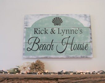 Beach House Sign Pallet Sign Personalized Beach Sign Wood Sign Shabby Chic Vintage Housewarming Gift Wedding Gift Anniversary Gift Handmade