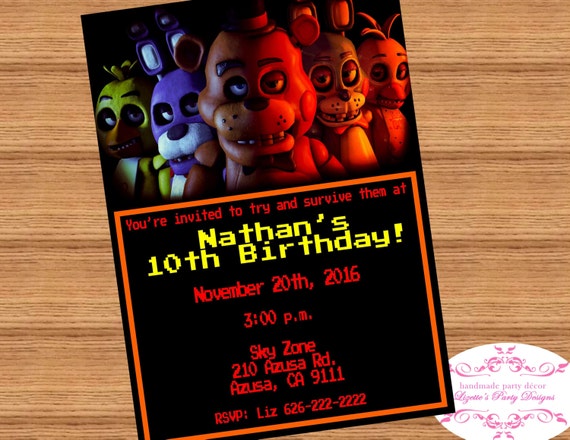 FNAF Five Nights at Freddy's Birthday Invitation Digital