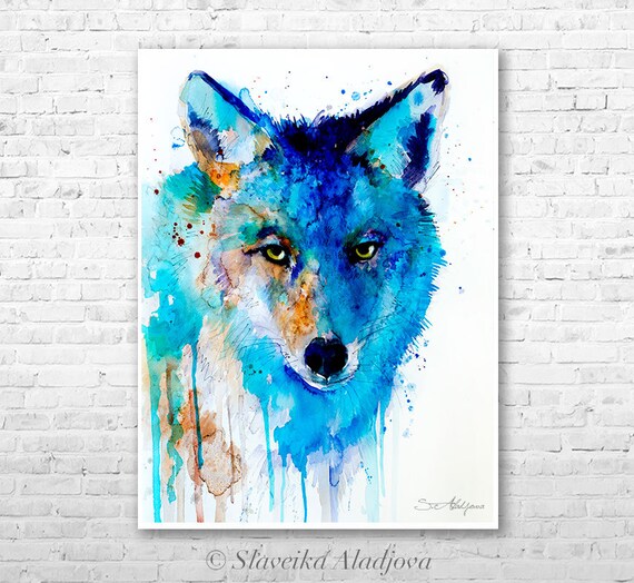Coyote watercolor painting print by Slaveika Aladjova art