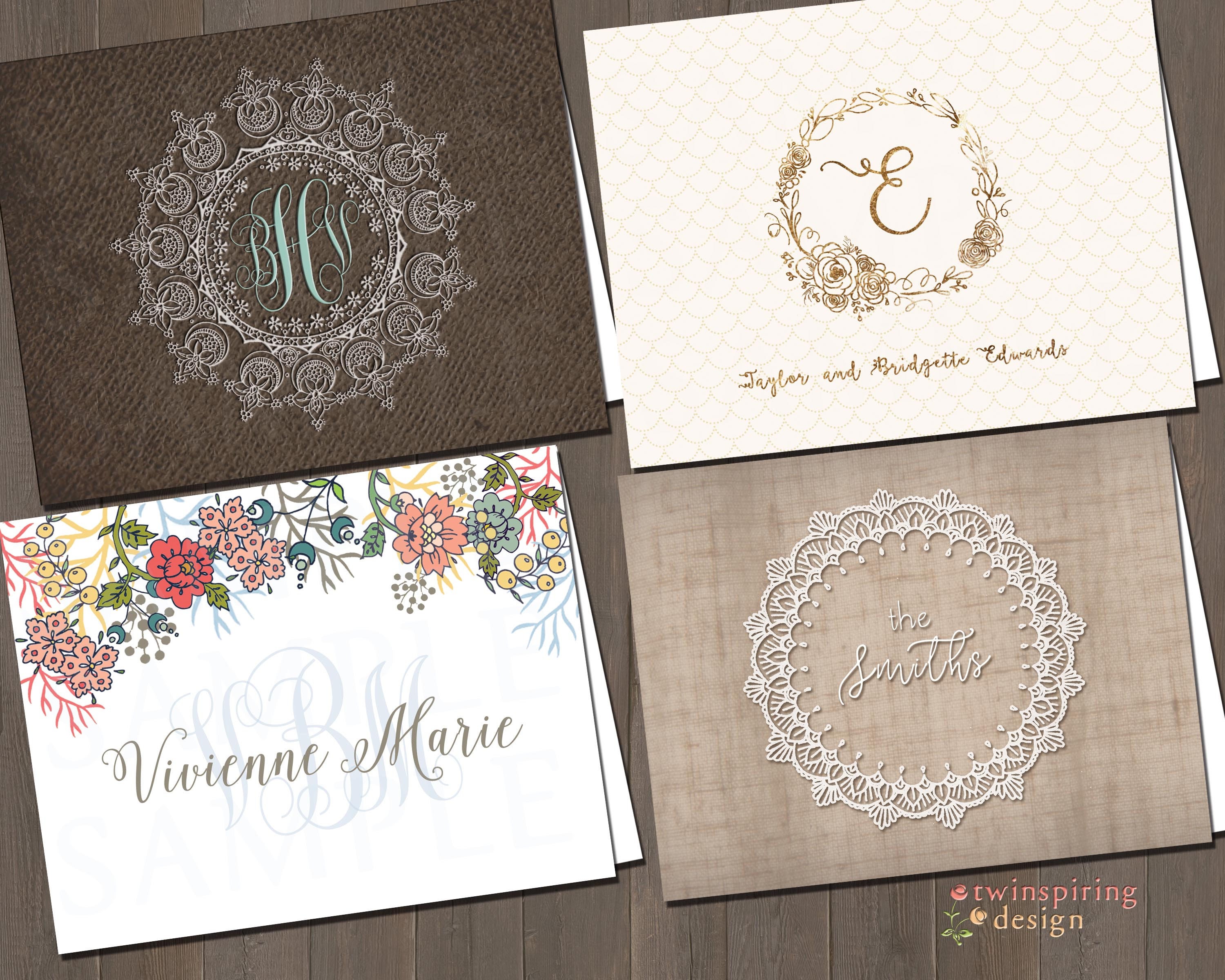 Shabby Chic Stationery 4 Designs to Choose From Folded