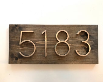 Modern Rustic Address Plaque // Horizontal House Number Plaque