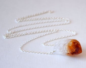 Raw Citrine Necklace, Silver Plated Chain, November Birthstone, Real Gemstone Jewelry - Design Your Own