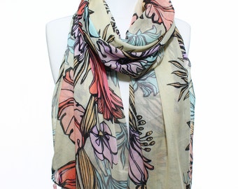 Floral Printed So Soft Tassel Scarf Lightweight Spring Summer Woman Fashion Accessory Scarves Women Gift Ideas For Her Him Mom