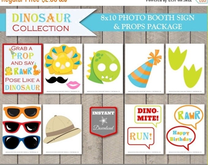 SALE INSTANT DOWNLOAD Printable Dinosaur 8x10 Photo Booth Sign and Props Package / Birthday Party Game / Dino Collection / Item #3207