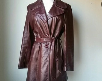Maroon leather coat | Etsy