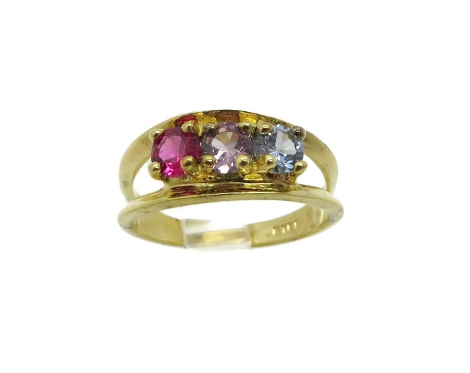 Sterling 925 Multi-Stone Ring, Vintage Gold Plated Faux Topaz Ring, Size 6.5