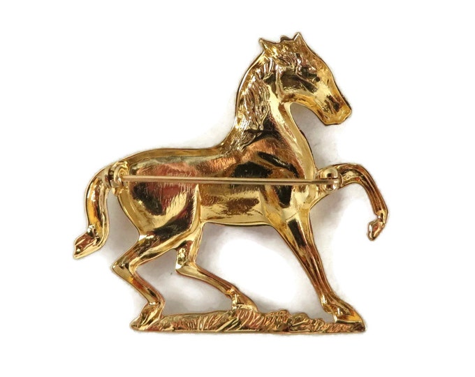Vintage Horse Brooch, Gold Tone Pin, Prancing Horse Brooch, Western Pin