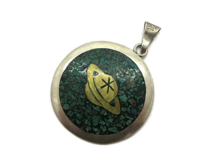 Mexico Vintage Antique Finish Crushed Malachite Saturn Pendant