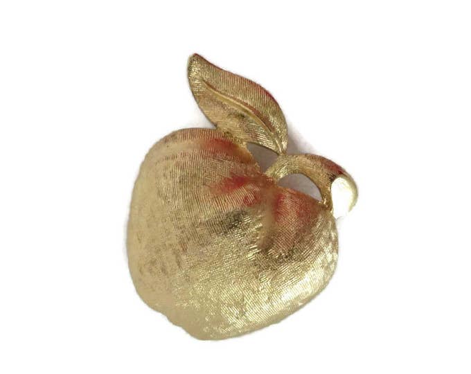 Vintage Coro Brushed Gold Tone Apple Brooch Pin