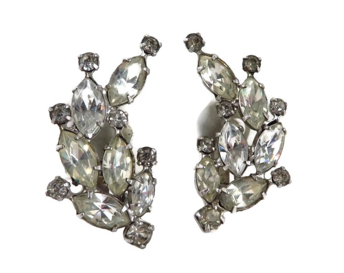 Bridal Earrings, Rhinestone Clip-ons, Vintage Signed Weiss Silver Tone Earrings, Vintage Jewelry, Gift idea