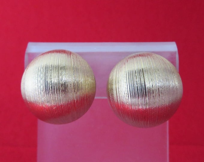 Kramer Button Earrings, Gold Tone Textured Clip-on Earrings Designer Signed Vintage Costume Jewelry Gift Idea