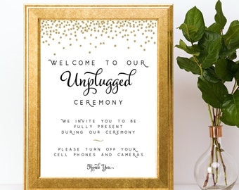 Unplugged Ceremony Sign gold black confetti wedding signage INSTANT DOWNLOAD printable digital glitter