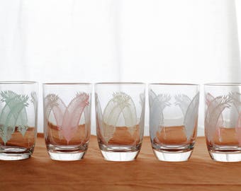 vintage feather juice glasses (set of five)